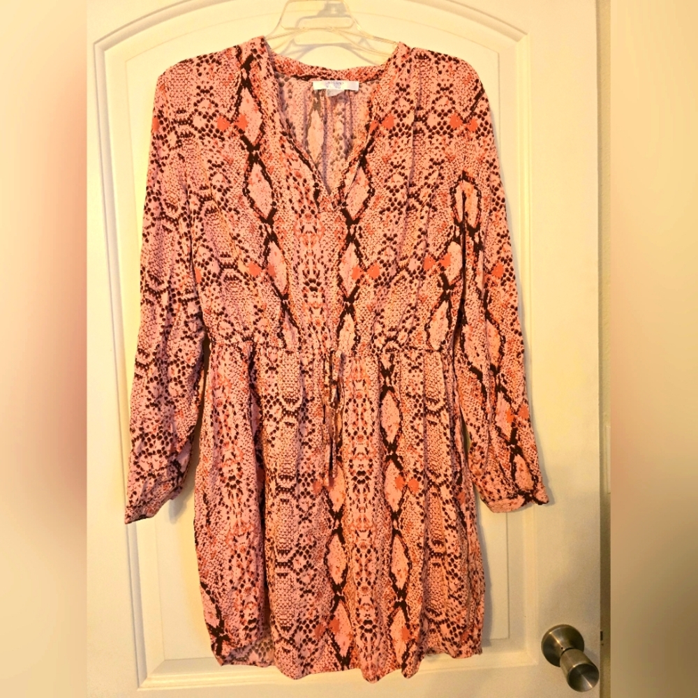 Pink Snake Print Shirt Dress